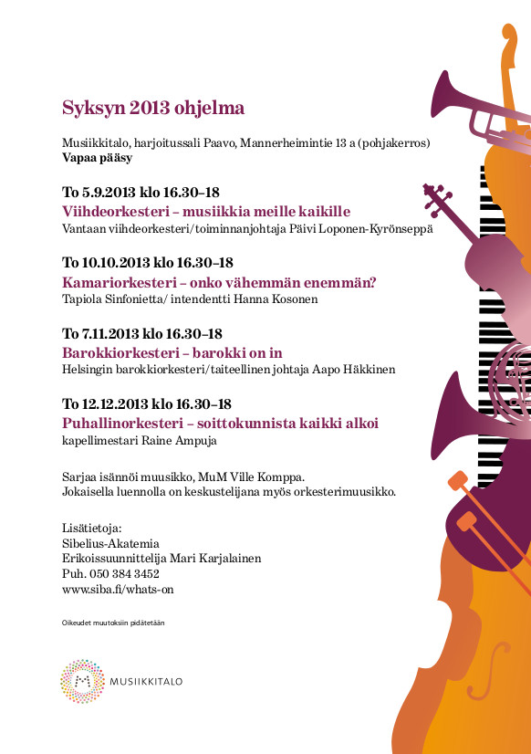 Tunne orkesterisi -luentosarjan ohjelma